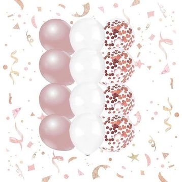 Patladı Gitti 10-12 inç Beyaz Rose Gold ve Konfetili Karışık 10 Adet Balon