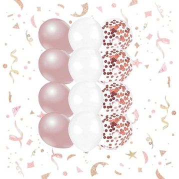 Patladı Gitti 10-12 inç Beyaz Rose Gold ve Konfetili Karışık 10 Adet Balon