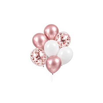 Patladı Gitti 10-12 inç Beyaz Rose Gold ve Konfetili Karışık 10 Adet Balon