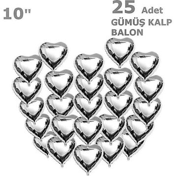 Patladı Gitti 10 inç 25 Adet Gümüş Kalp Folyo Balon