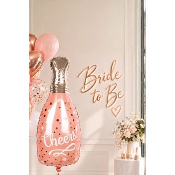 Patladı Gitti 100x48 cm Cheers Yazılı Büyük Boy Şampanya Şişesi Bride To Be Bekarlığa Veda Folyo Balon