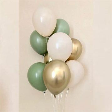 Patladı Gitti 12 inç Küf Yeşili Krom Gold ve Deniz Kumu 10 Adet Balon