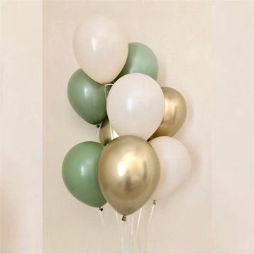 Patladı Gitti 12 inç Küf Yeşili Krom Gold ve Deniz Kumu 10 Adet Balon