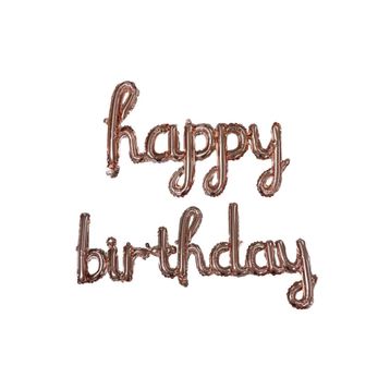 Patladı Gitti 16 inç Happy Birthday Rose Gold El Yazılı Balon Set