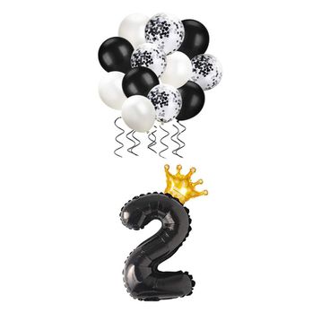 Patladı Gitti 2 Rakam Siyah Kral Tacı ve Konfetili Folyo Balon Set