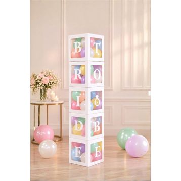 Patladı Gitti 25 cm Bride To Be Yazılı Büyük Boy Beyaz Kutu Balon ve Nişan Kına Parti Kutlama Seti