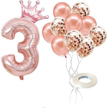 Patladı Gitti 3 Rakam Rose Gold Kral Tacı ve Konfetili Folyo Balon