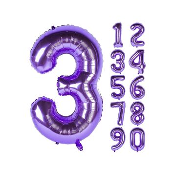 Patladı Gitti 32-34 inç 80 cm 3 Üç Rakam Mor Folyo Balon