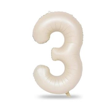 Patladı Gitti 34 inç 76-82 cm 3 Rakam Krem Folyo Balon