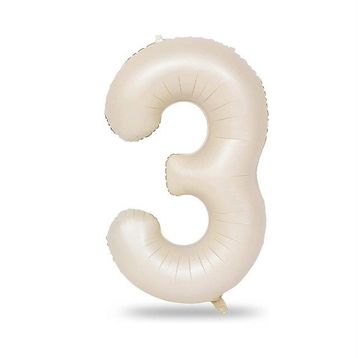 Patladı Gitti 34 inç 76-82 cm 3 Rakam Krem Folyo Balon