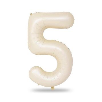 Patladı Gitti 34 inç 76-82 cm 5 Rakam Krem Folyo Balon