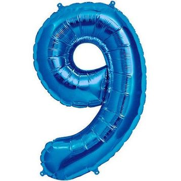 Patladı Gitti 34 inç 76-82 cm 9 Rakam Mavi Folyo Balon