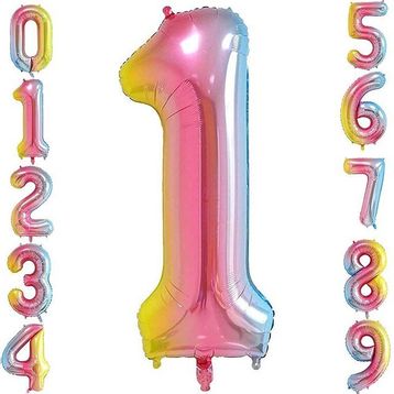 Patladı Gitti 34 inç 76 cm 1 Bir Rakam Gökkuşağı Folyo Balon