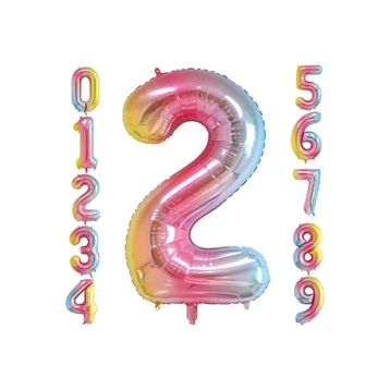 Patladı Gitti 34 inç 76 cm 2 İki Rakam Gökkuşağı Folyo Balon