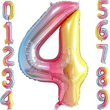 Patladı Gitti 34 inç 76 cm 4 Dört Rakam Gökkuşağı Folyo Balon