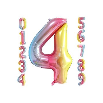 Patladı Gitti 34 inç 76 cm 4 Dört Rakam Gökkuşağı Folyo Balon