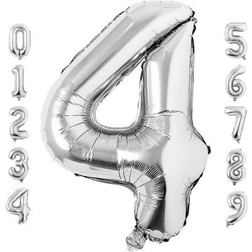 Patladı Gitti 34 inç 76 cm 4 Dört Rakam Gümüş Folyo Balon