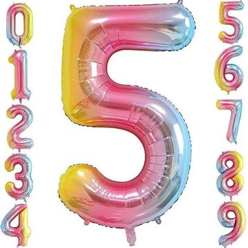 Patladı Gitti 34 inç 76 cm 5 Beş Rakam Gökkuşağı Folyo Balon