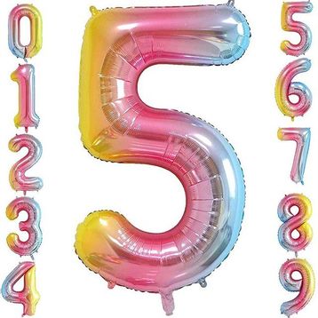 Patladı Gitti 34 inç 76 cm 5 Beş Rakam Gökkuşağı Folyo Balon