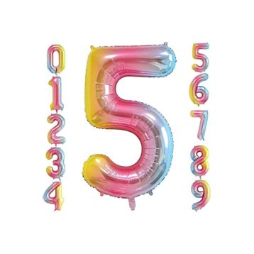 Patladı Gitti 34 inç 76 cm 5 Beş Rakam Gökkuşağı Folyo Balon