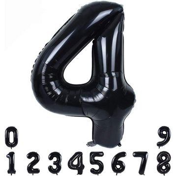 Patladı Gitti 34 inç 82 cm 4 Siyah Rakam Folyo Balon