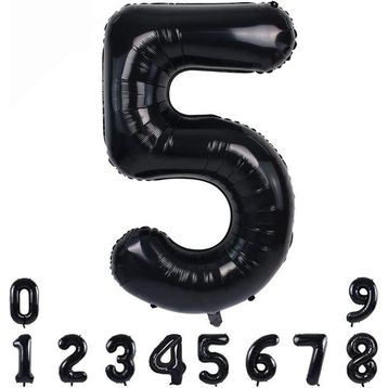 Patladı Gitti 34 inç 82 cm 5 Siyah Rakam Folyo Balon