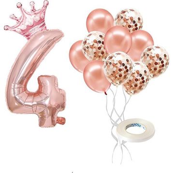 Patladı Gitti 4 Rakam Rose Gold Kral Tacı ve Konfetili Folyo Balon