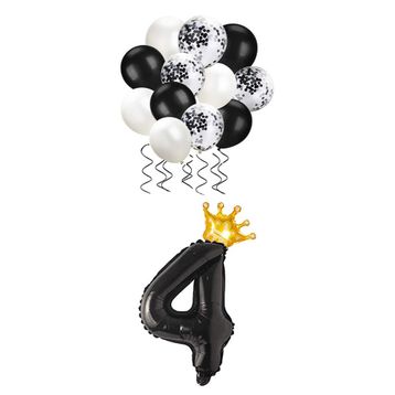 Patladı Gitti 4 Rakam Siyah Kral Tacı ve Konfetili Folyo Balon Set