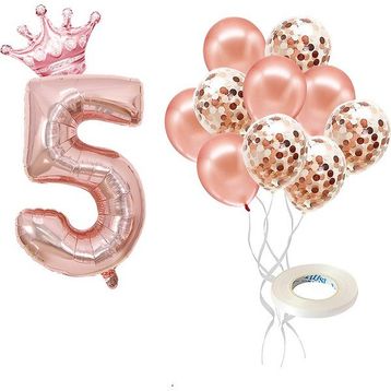 Patladı Gitti 5 Rakam Rose Gold Kral Tacı ve Konfetili Folyo Balon