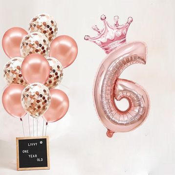 Patladı Gitti 6 Rakam Rose Gold Kral Tacı ve Konfetili Folyo Balon