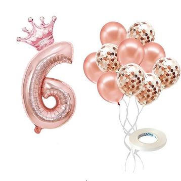 Patladı Gitti 6 Rakam Rose Gold Kral Tacı ve Konfetili Folyo Balon