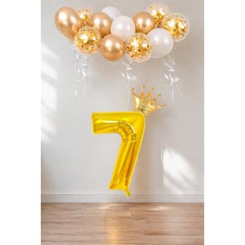 Patladı Gitti 7 Rakam Gold Kral Tacı ve Konfetili Folyo Balon