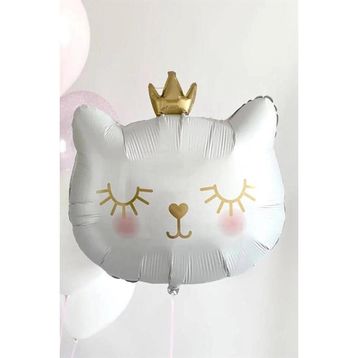 Patladı Gitti 76x 64.5 cm Taçlı Beyaz Kedi Folyo Balon