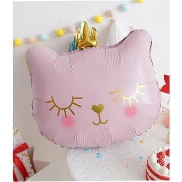 Patladı Gitti 76x 64.5 cm Taçlı Pembe Kedi Folyo Balon