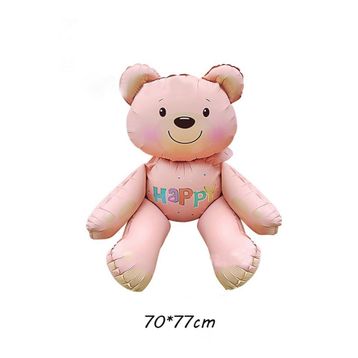 Patladı Gitti 77x70 cm Pembe Happy Yazılı Oturan Ayı Folyo Balon
