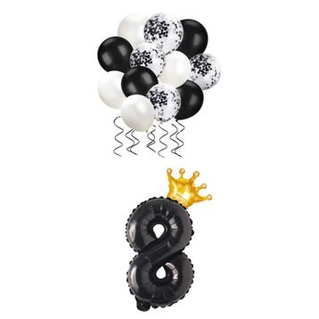 Patladı Gitti 8 Rakam Siyah Kral Tacı ve Konfetili Folyo Balon Set