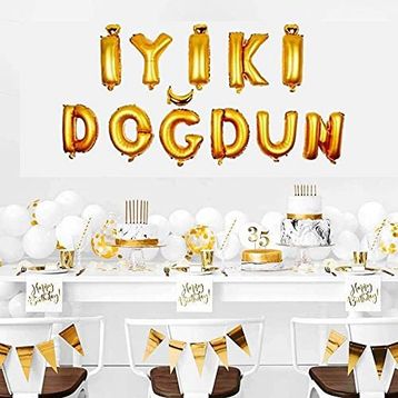 Patladı Gitti İyi Ki Doğdun Harf Gold Altın Renk 11 Parça Folyo Balon Seti