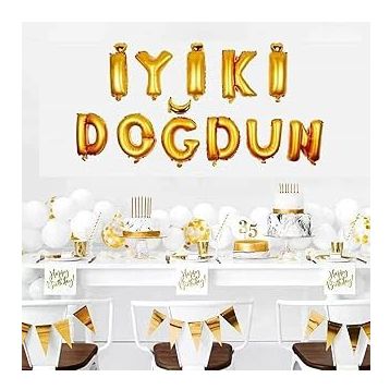 Patladı Gitti İyi Ki Doğdun Harf Gold Altın Renk 11 Parça Folyo Balon Seti