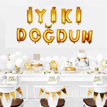 Patladı Gitti İyi Ki Doğdun Harf Gold Altın Renk 11 Parça Folyo Balon Seti