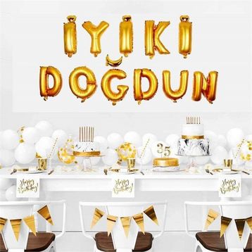 Patladı Gitti İyi Ki Doğdun Harf Gold Altın Renk 11 Parça Folyo Balon Seti