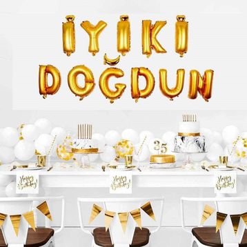 Patladı Gitti İyi Ki Doğdun Harf Gold Altın Renk 11 Parça Folyo Balon Seti