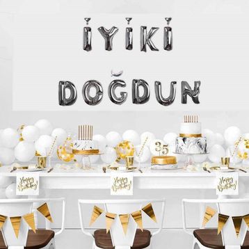 Patladı Gitti İyi Ki Doğdun Harf Gümüş Renk 11 Parça Folyo Balon Seti