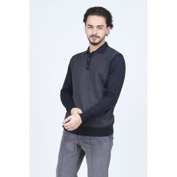 Pave 4533224 Lacivert Desenli Polo Yaka Triko Yün Erkek Kazak