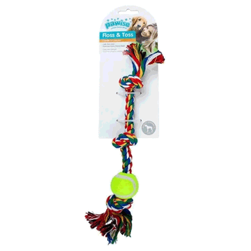 Pawise 3 Düğümlü ve Tenis Toplu Kemik İpli 13x7x2 cm Kedi Oyuncağı