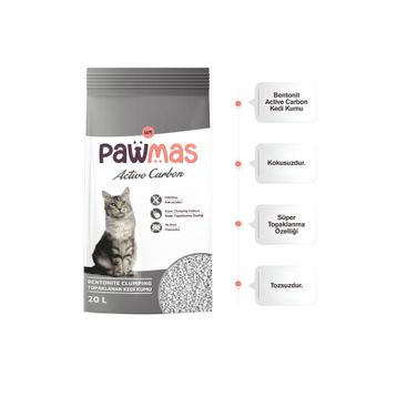 Pawmas Aktif Karbonlu Bentonit 20 lt Kedi Kumu