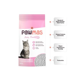 Pawmas Bebek Pudrası Kokulu Bentonit 20 lt Kedi Kumu