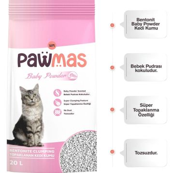 Pawmas Bebek Pudrası Kokulu Bentonit 20 lt Kedi Kumu