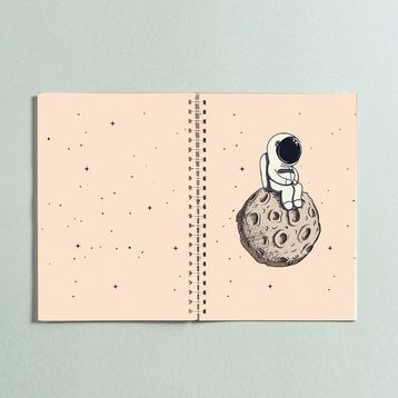 Paytak Moda Astronot Ay Tasarımlı A5 96 Yaprak Çizgisiz Spiralli Defter