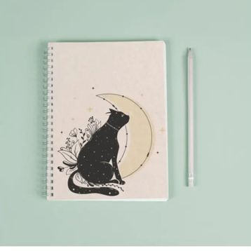 Paytak Moda Pytkdt063 Çok Renkli Kedi Ay Çiçek Spiralli Telli 96 Yaprak Çizgisiz Defter