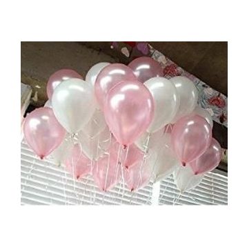 Pazarız 25 Adet Metalik Sedefli Pembe ve Beyaz Karışık Balon Helyumla Uçan Balon